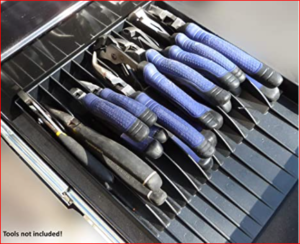 Detail of Tool Sorter pliers organizer with pliers in toolbox drawer