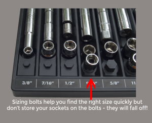 socket organizer detail of sizing bolt